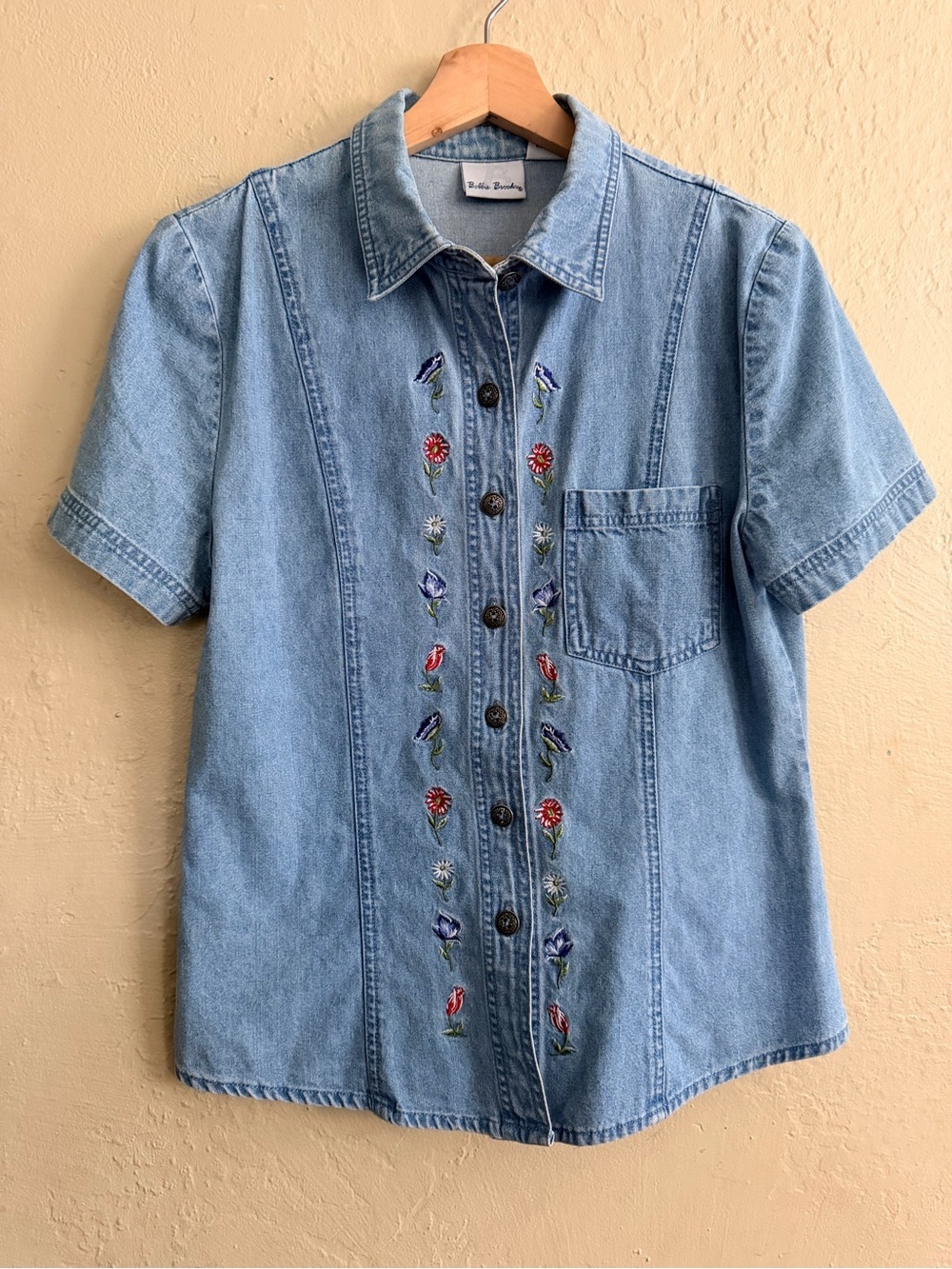 Bobbie Brooks Light Blue Embroidered Denim Button-Down Shirt